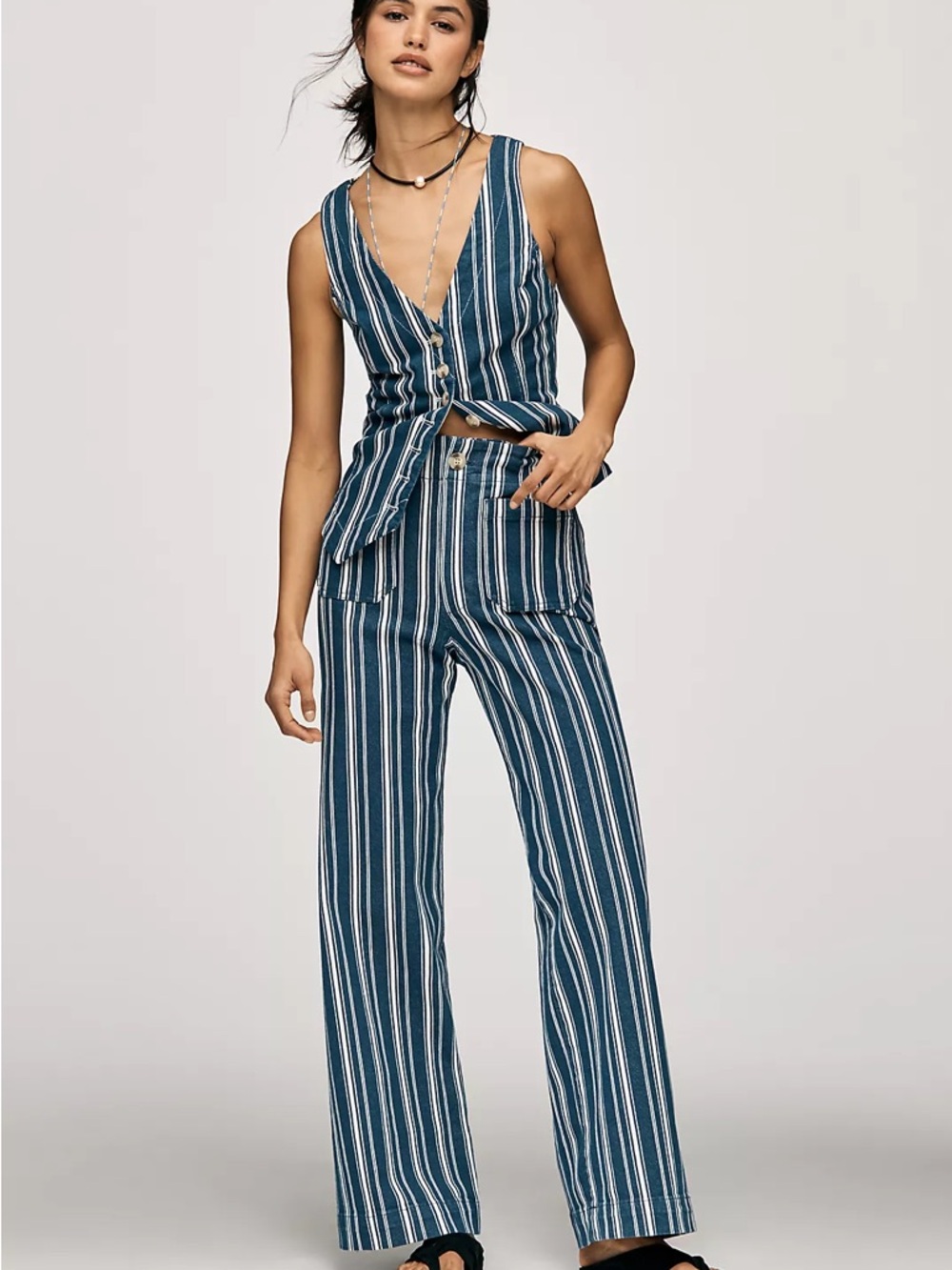 NWT Maeve The Colette Striped Full Length Wide Leg Trousers and Vest/ 32/XL